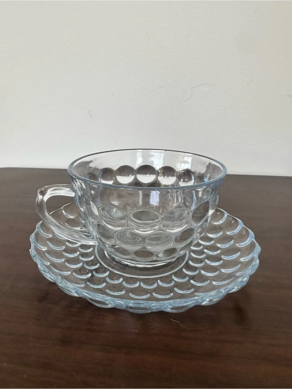 Sapphire Blue Bubble Depression Glass Teacup and Saucer Set